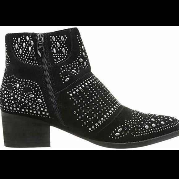 Fergie Elis Studded Black Suede Block Heel Booties SOLD - Picture 2 of 10